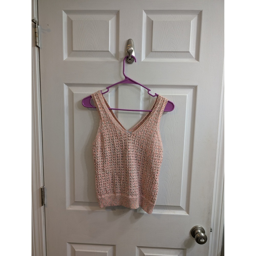 Fate Knit Crochet V Neck Tank Top Color Block Sleeveless‎ Women 15Wx23L